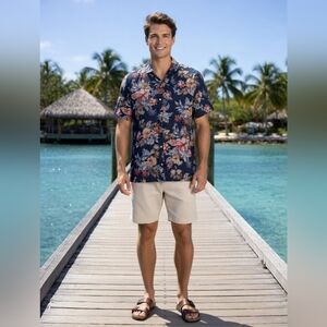 Tori Richard Breathable Hawaiian Shirt Sleeve Button Down Shirt 100% Cotton